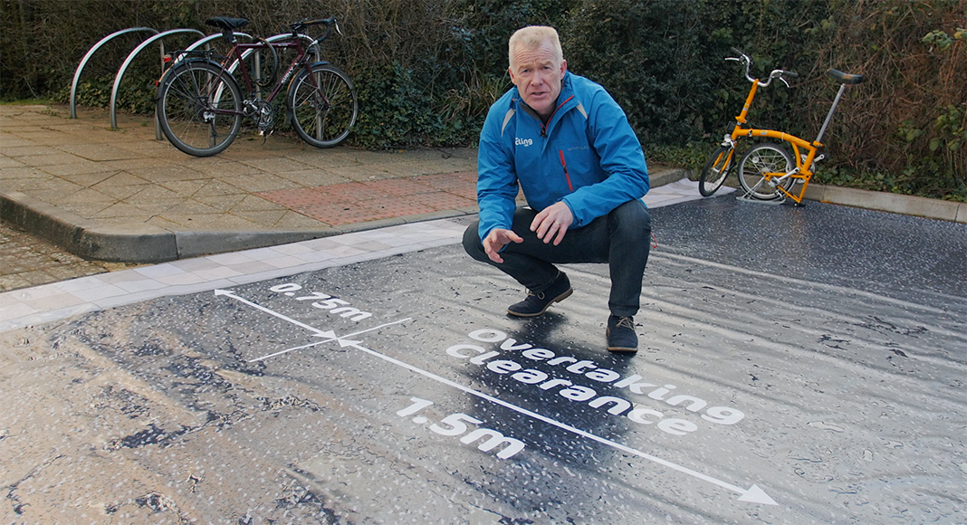 Cycling UK Chief Executive Paul Tuohy with close pass mat