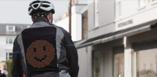 The jacket features a large LED panel that allows the user to display their mood - whether they’re happy, neutral, or worried while travelling. Indicators, and a hazard symbol can also be displayed to make other road users aware of the cyclist’s movements and possible dangers ahead.