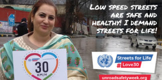 The theme, Streets for Life, calls for 20mph/ 30kmh speed limits where people walk, live and play, through legislation, infrastructure, design, enforcement, vehicle technology, and public awareness-raising.